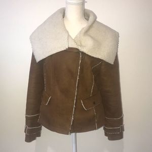 Simon Chang Tan/Cream Faux Leather Coat Medium